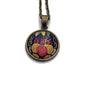 1999 Embroidery - Japan Stamp - Postage Stamp Jewelry - Vintage Postage Stamp Necklace - Antique Bronze Finish