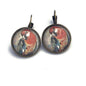 1999 Scarlet Macaw - Romania Stamp - Postage stamp jewelry - Vintage Postage Stamp Earrings - French clip earrings in antique bronze finish