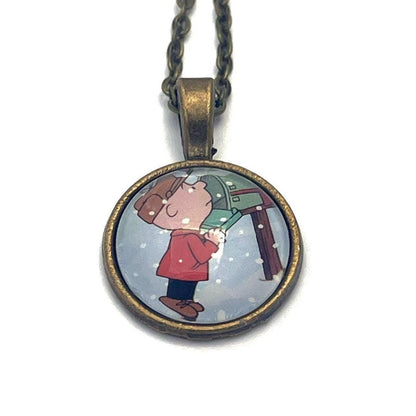 2015 A Charlie Brown Christmas - USA Stamp- Postage Stamp Jewelry - Vintage Postage Stamp Necklace - Antique Bronze Finish