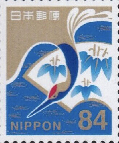 2019 Blue Crane - Japan Stamp - Postage stamp jewelry - Vintage Postage Stamp Earrings - French clip earrings in antique bronze finish