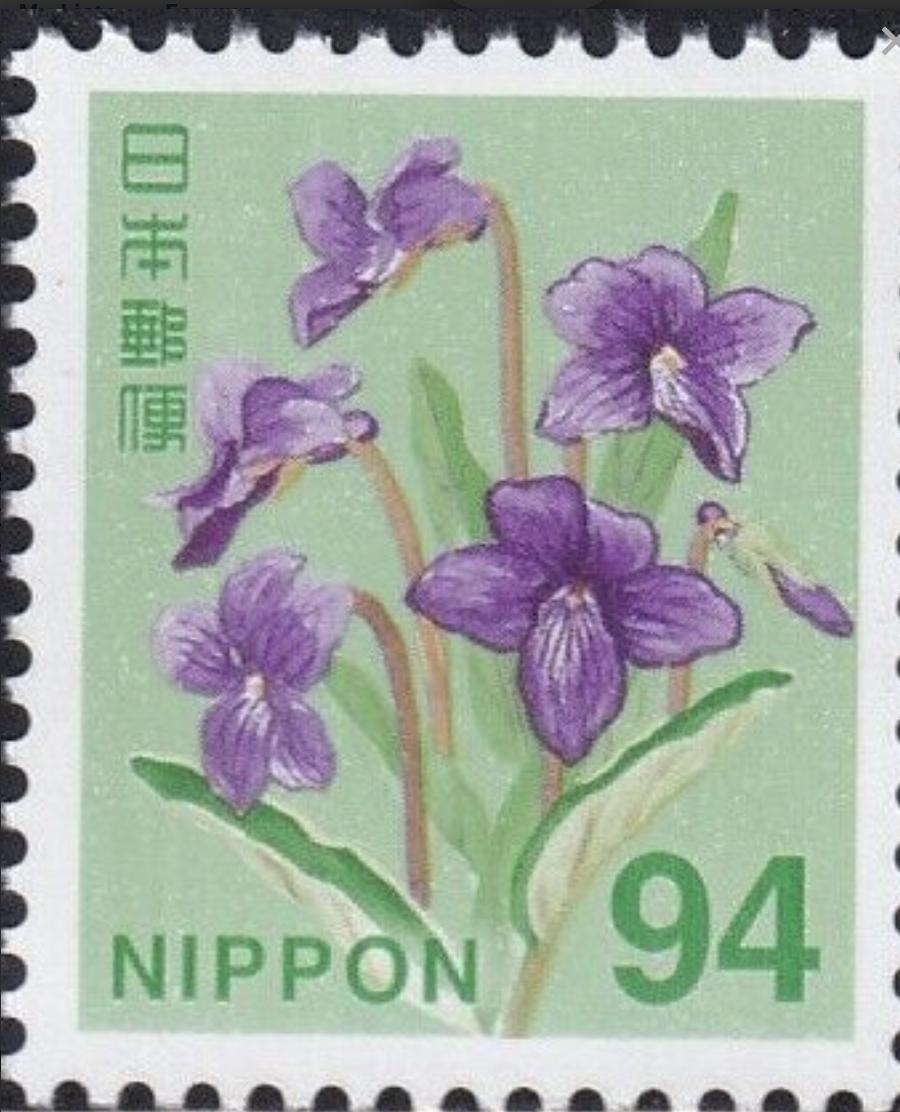2019 Violet - Japan Stamp - Postage stamp jewelry - Vintage Postage Stamp Earrings - French clip earrings in antique bronze finish