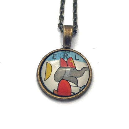 1998 Elephant - Netherlands Stamp - Postage Stamp Jewelry - Vintage Postage Stamp Necklace - Antique Bronze Finish