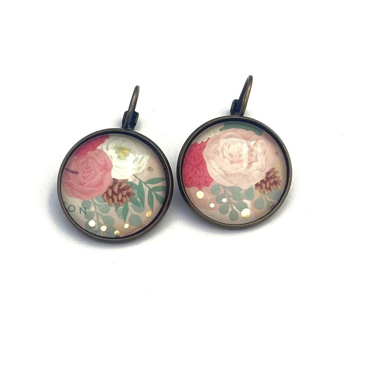 2021 Japan Stamp - Postage Stamp Jewelry - Vintage Postage Stamp Earrings - French clip earrings in antique bronze finish
