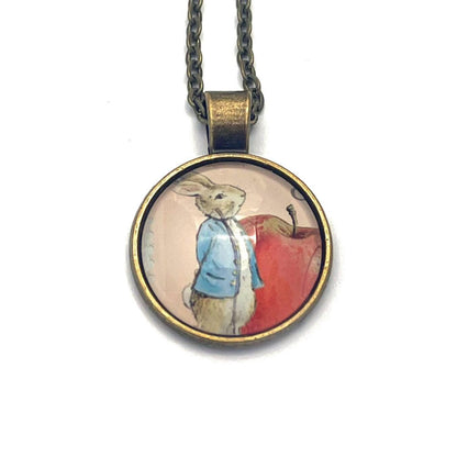 2021 Peter Rabbit & Apple - Japan Stamp - Postage stamp jewelry - Postage Stamp Necklace