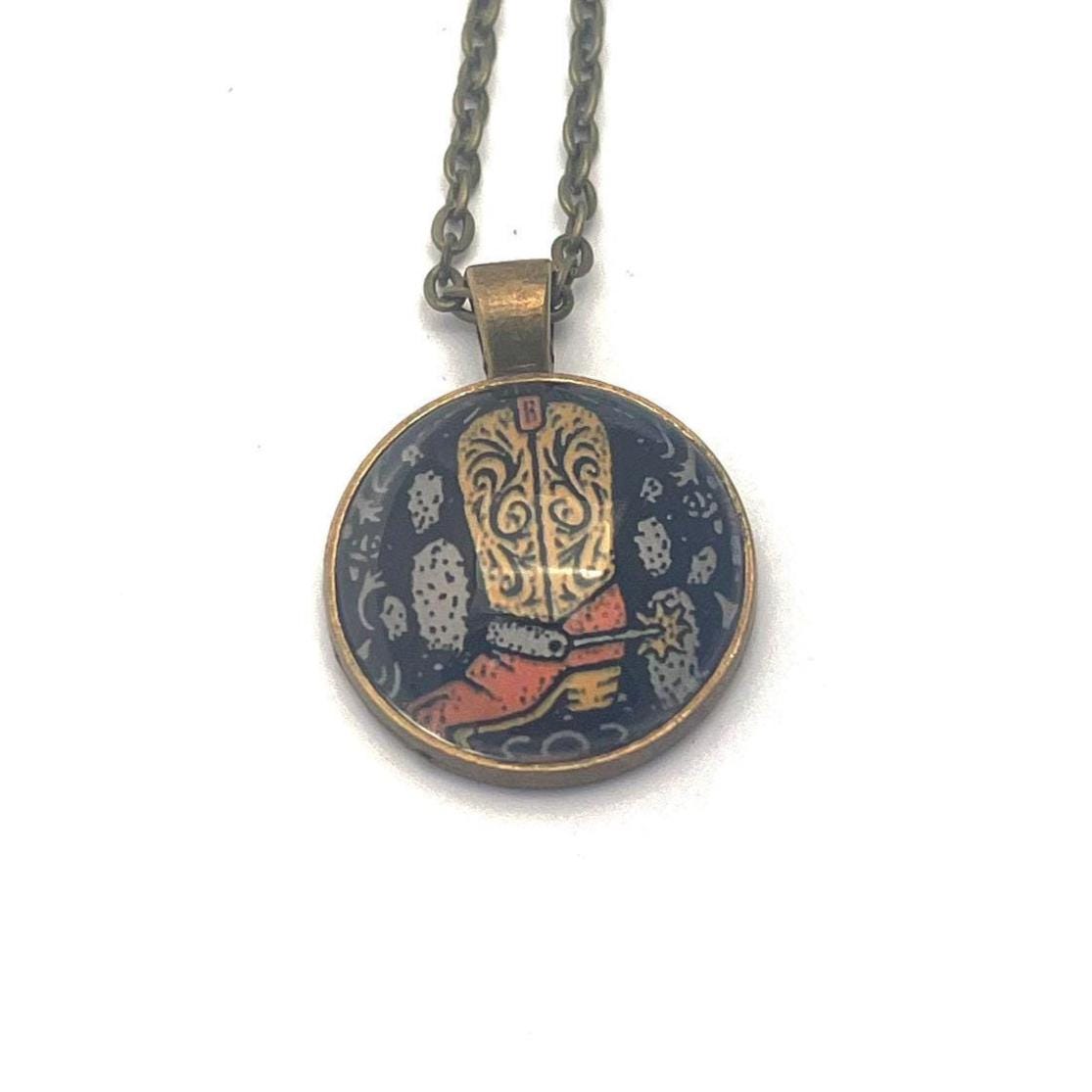 2021 USA Western Wear Boot - USA Stamp - Postage Stamp Jewelry - Vintage Postage Stamp Necklace - Antique Bronze Finish