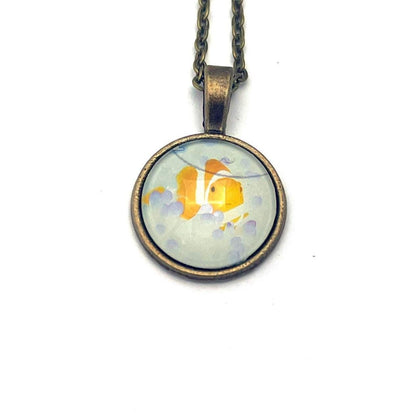 2022 Clownfish - Japan Stamp - Postage Stamp Jewelry - Vintage Postage Stamp Necklace - Antique Bronze Finish