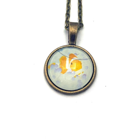 2022 Clownfish - Japan Stamp - Postage Stamp Jewelry - Vintage Postage Stamp Necklace - Antique Bronze Finish
