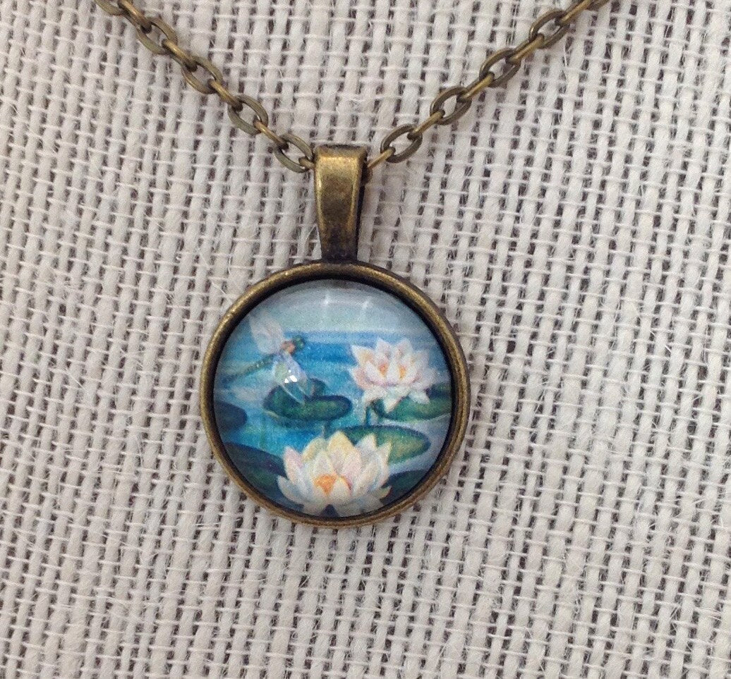 1973 Dragonfly & Waterlilies - Polish Stamp - Postage Stamp Necklace