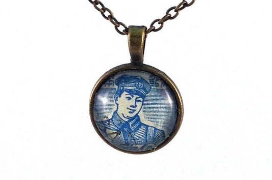 1949 Postman - Japanese Stamp - Postage Stamp Necklace