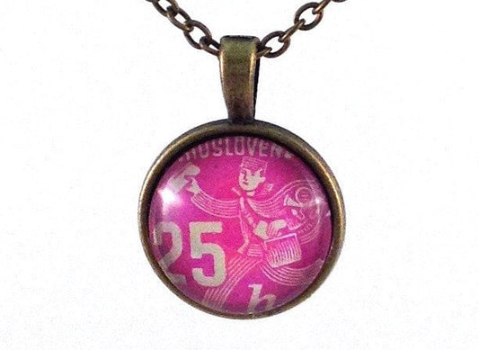 1947 Postman Necklace - Czechoslovakia Postage Stamp Postage Stamp Necklace