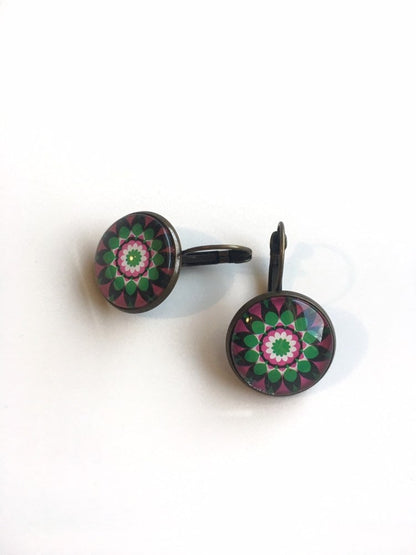 2013 "Kaleidoscope Flowers" Pink/Green USA Stamp - Postage Stamp Earrings