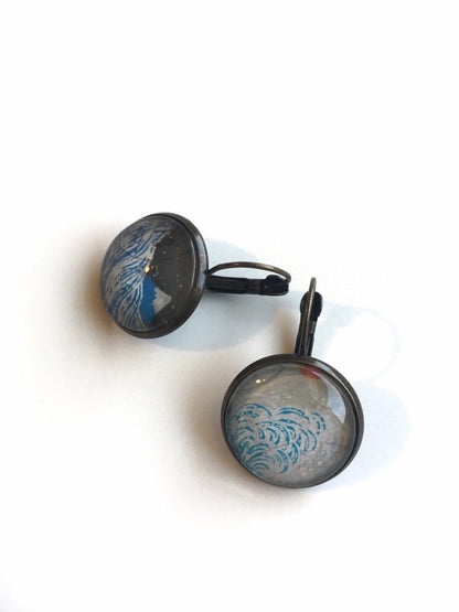 1997 Waves - Japanese Stamp - Postage Stamp Earrings