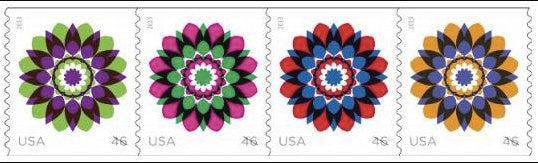 2013 "Kaleidoscope Flowers" Red/Blue USA Stamp - Postage Stamp Earrings