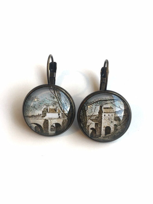 1977 Corot "The Bridge at Mantes" French Stamp - Postage Stamp Earrings