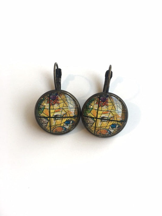1973 Chagall Window - Israel Postage - Postage Stamp Earrings