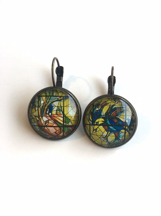 1973 Chagall Window - Israel Postage - Postage Stamp Earrings