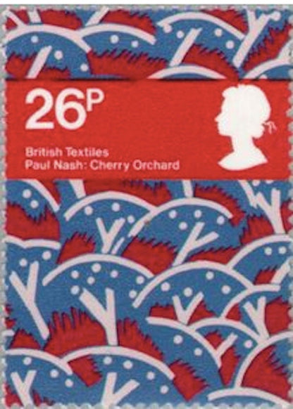 1982 United Kingdom British Textile Stamp - Cherry Orchard by Paul Nash - Postage Stamp Earrings