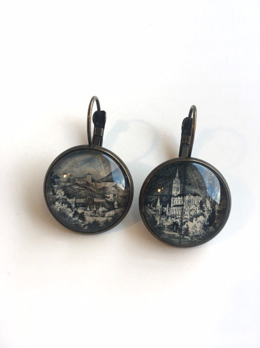 1954 Lourdes, France - French Stamp - Postage Stamp Earrings