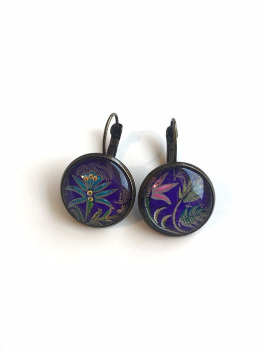 1974 Silesian Embroidery - Postage Stamp Earrings