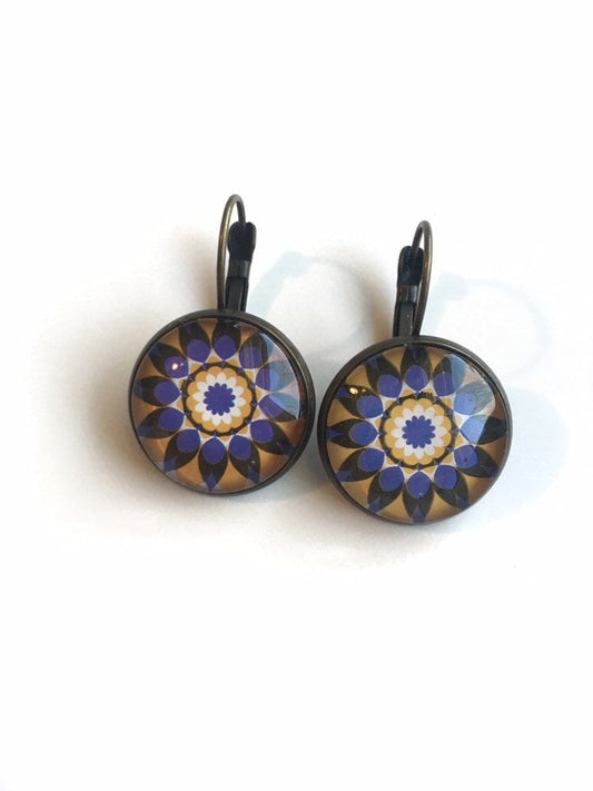 2013 "Kaleidoscope Flowers" Yellow/Purple USA Stamp - Postage Stamp Earrings