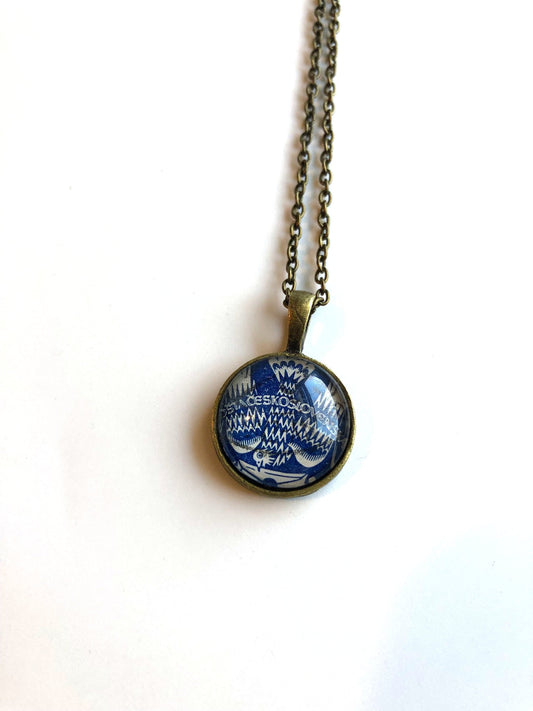 1920s Blue Dove Stamp - Carrier Pigeon -Czechoslovakian Stamp - Postage Stamp Necklace