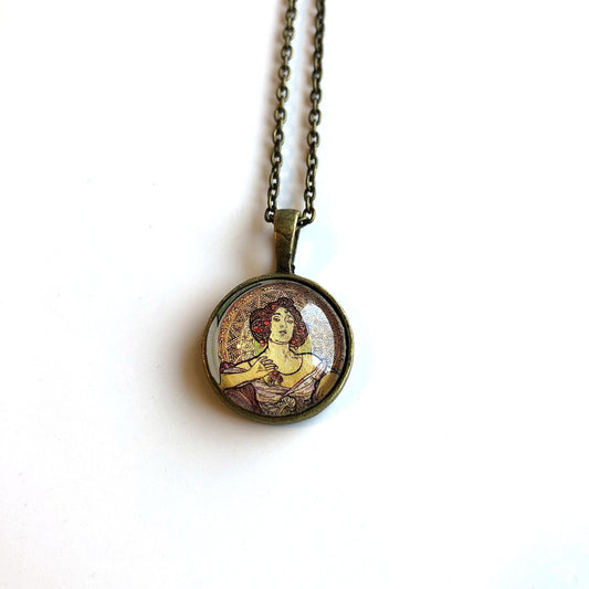 1969 Alfonse Mucha Ruby and Amethyst Czechoslovakia Stamp - Postage Stamp Necklace