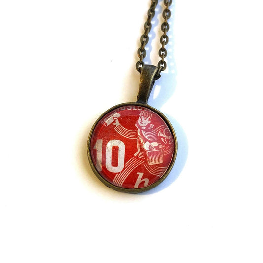 1947 Postman Necklace - Czechoslovakian Stamp - Postage Stamp Necklace