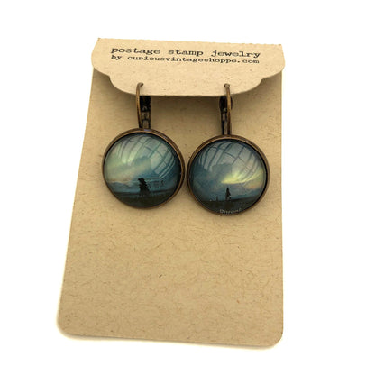 2007 Polar lights - Aurora Borealis Stamp - Postage Stamp Earrings