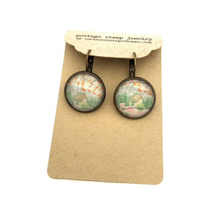 1995 Japanese Nara Blossom Stamp - Postage Stamp Earrings