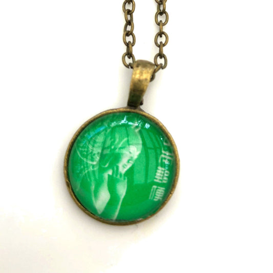 1967 Green Nyoirin Kannon Chūgū-ji Temple, Nara Japan Stamp - Postage Stamp Necklace