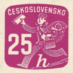 1947 Pink 25 Postman - Czechoslovakian Stamp - Postage Stamp Necklace