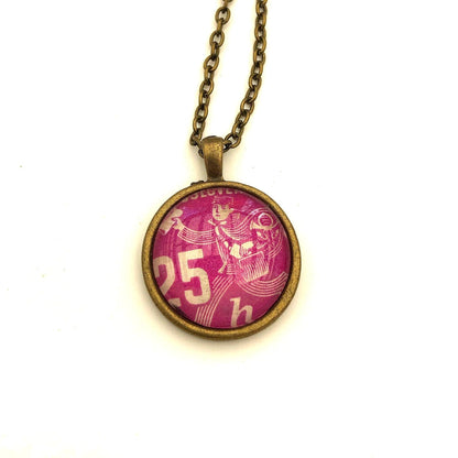 1947 Pink 25 Postman - Czechoslovakian Stamp - Postage Stamp Necklace