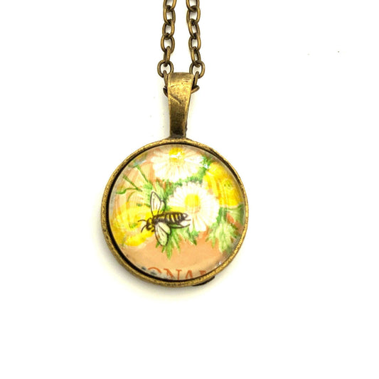 1963 Buttercup, Common Daisy, Honey Bee United Kingdom Stamp - Postage Stamp Necklace