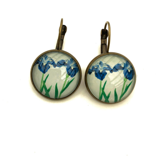 1994 Japanese Iris Stamp - Postage Stamp Earrings