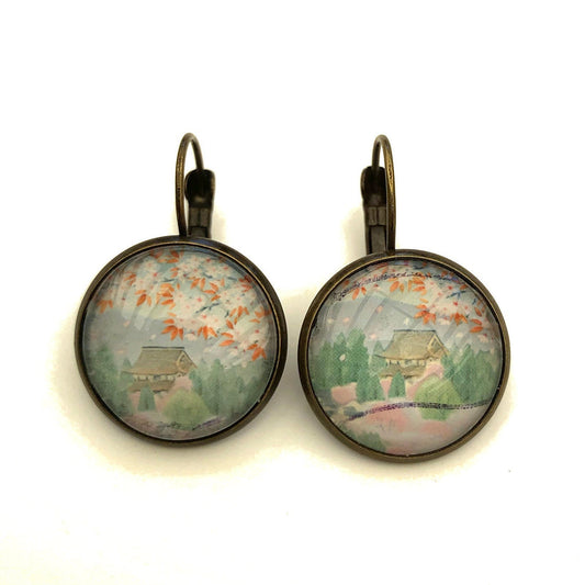 1995 Japanese Nara Blossom Stamp - Postage Stamp Earrings