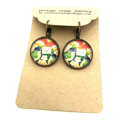 1993 Love Bird Stamp Estonia - Postage Stamp Earrings