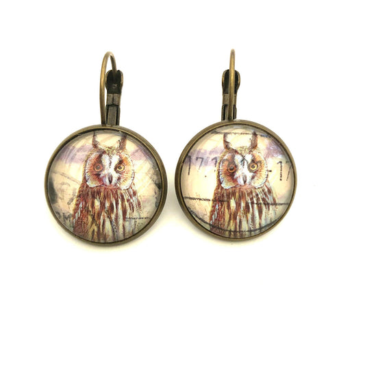 2001 Jersey Long-eared Owl Stamp - Postage Stamp Earrings