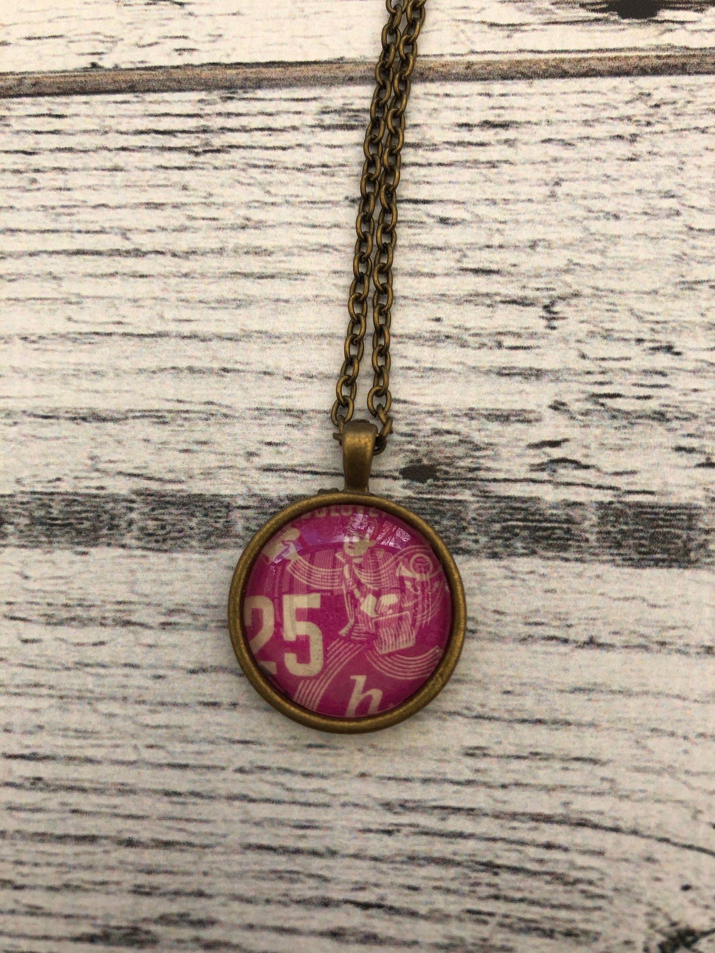 1947 Pink 25 Postman - Czechoslovakian Stamp - Postage Stamp Necklace