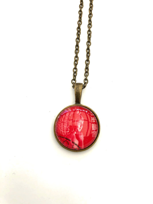 1967 Red Nyoirin Kannon Chūgū-ji Temple, Nara Japan Stamp - Postage Stamp Necklace