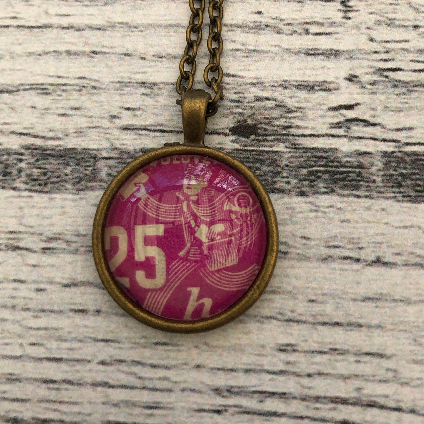 1947 Pink 25 Postman - Czechoslovakian Stamp - Postage Stamp Necklace