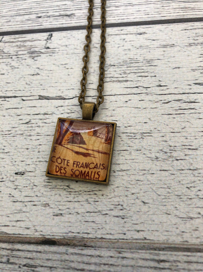 1940 French Somali Coast Danakil tent Stamp - Postage Stamp Necklace