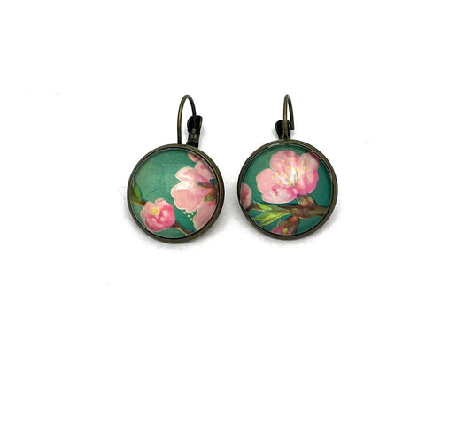 1971 Peach Flower - Polish Postage Stamp - Postage Stamp Earrings