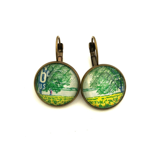 1969 Plant For More Beautiful Parks Stamp - Postage Stamp Earrings