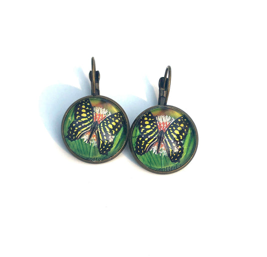 2003 Australia - Green-Spotted Triangle Butterfly Stamp - Postage Stamp Earrings