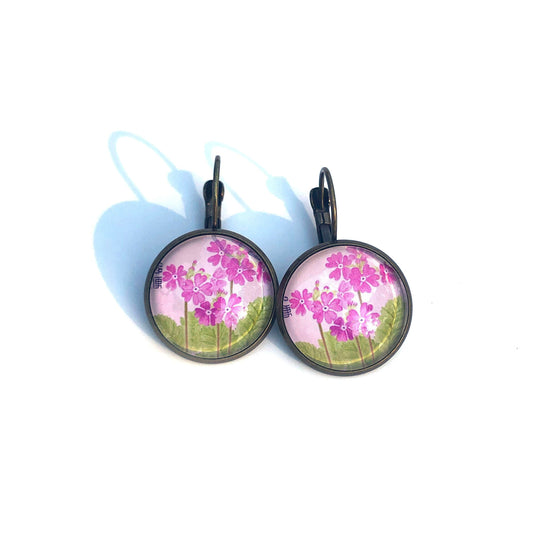 2015 Japan - Pink Primrose Stamp Earrings - Postage Stamp Earrings