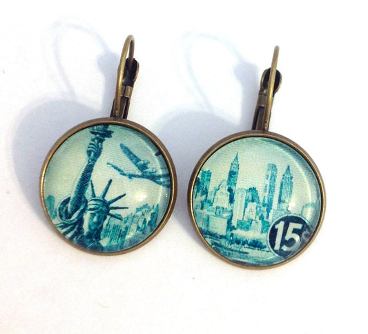 1947 New York, Lady Liberty - USA Stamp - Postage Stamp Jewelry - Postage Stamp Earrings