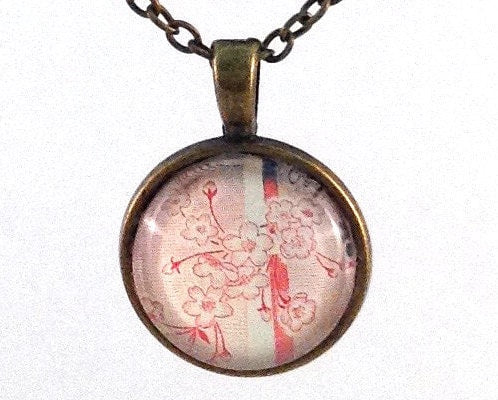 1960 Cherry Blossom stamp- Postage Stamp Necklace